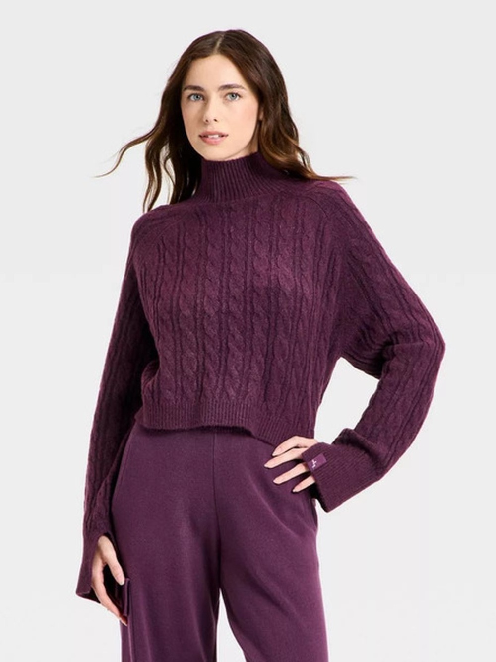 JoyLab Rib Knit Oversized Split Sleeve Mock Neck Sweater Purple Size XXL | NWT